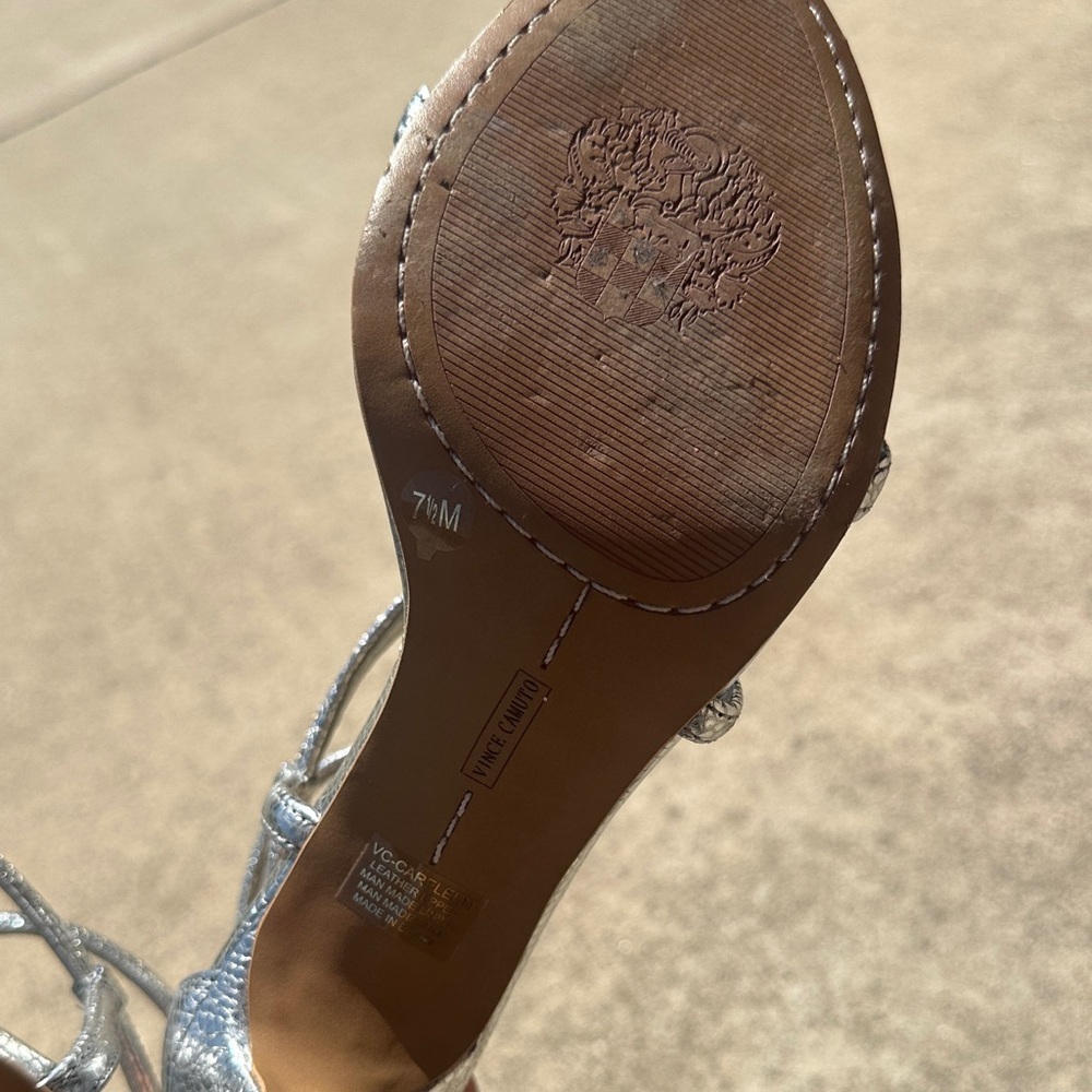Vince Camuto Silver Metallic Strappy Ankle‑Wrap Heels - Picture 6 of 6